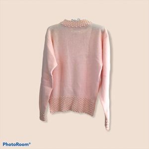Pearl embellished long sleeve pink sweater